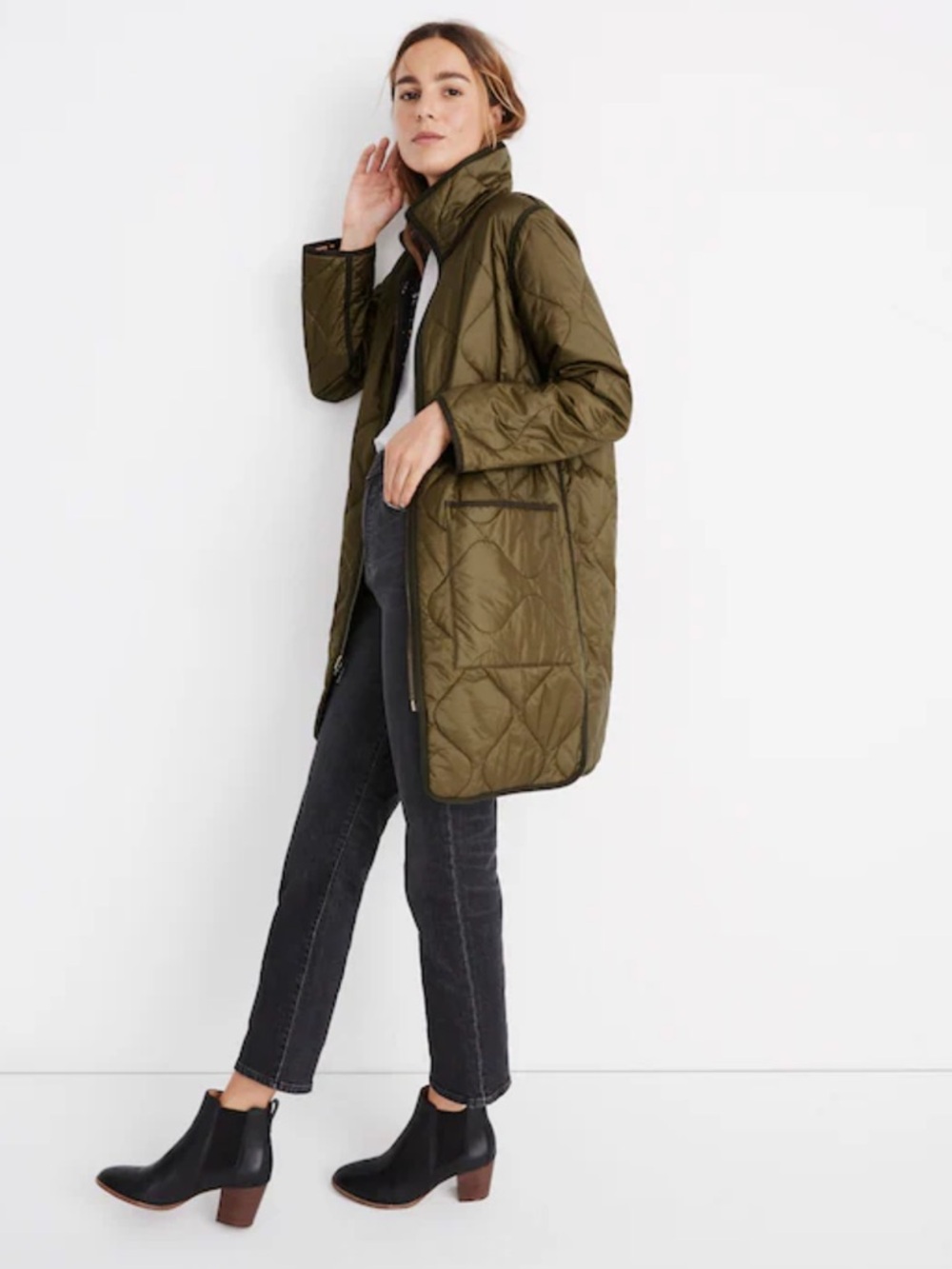 Madewell Reversible Quilted Liner Jacket in Forest Floral and Army Green  Small